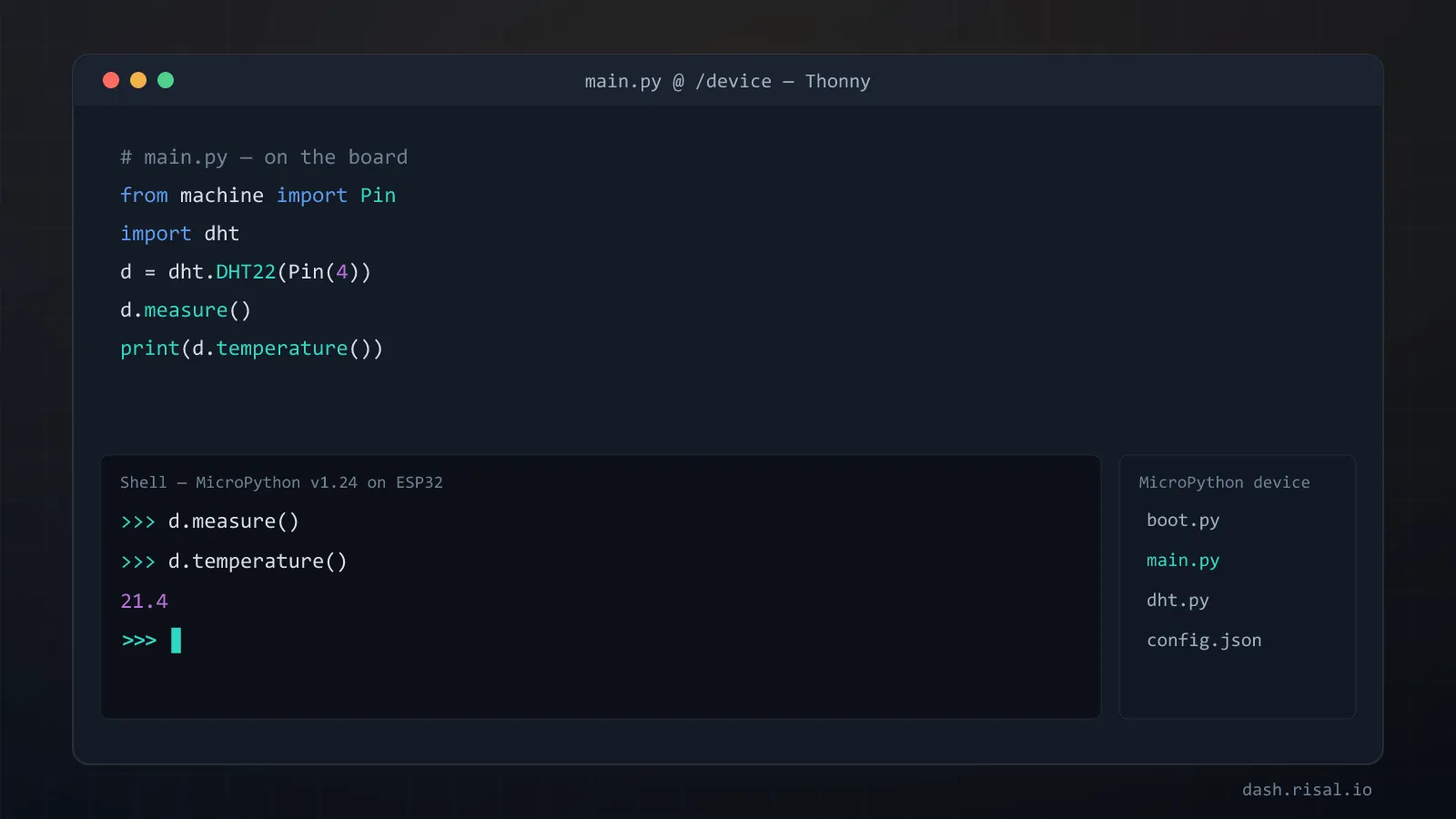 Thonny with a MicroPython REPL and the device file manager