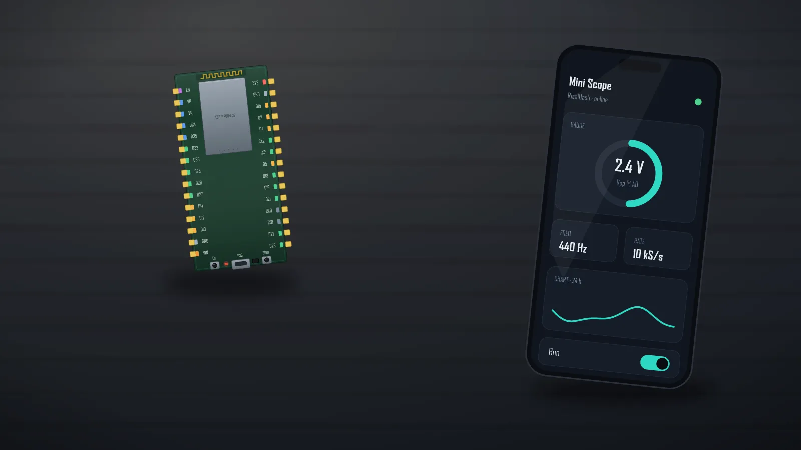 ESP32 oscilloscope project: Vpp, Vrms and frequency measured on one ADC pin