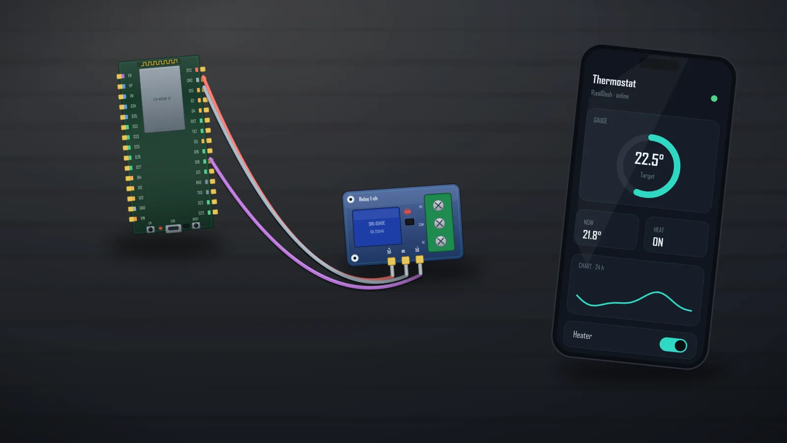 ESP32 smart thermostat project: DHT22, hysteresis, auto-cooling fan and overheat alerts