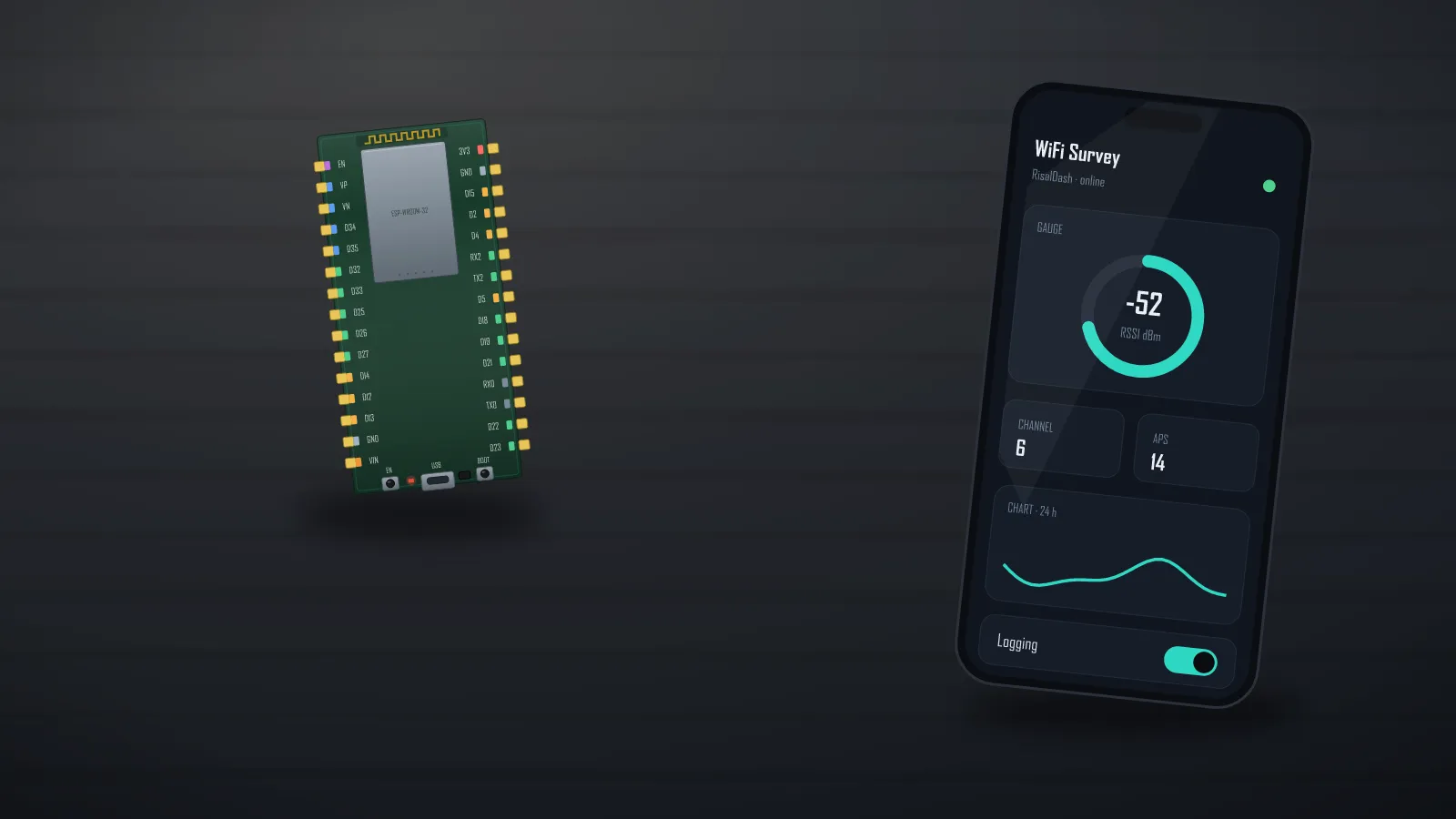 ESP32 Wi-Fi site survey project: RSSI mapped by GPS position with a live dashboard