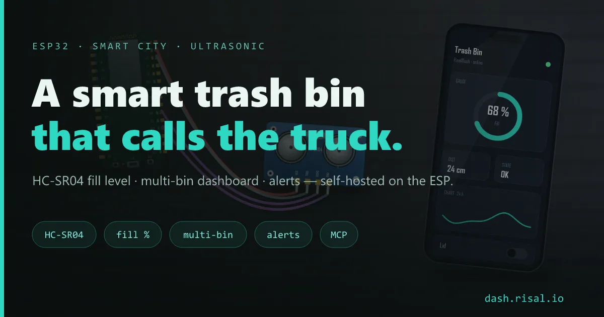 ESP32 smart trash bin — ultrasonic fill level, multi-bin dashboard & alerts