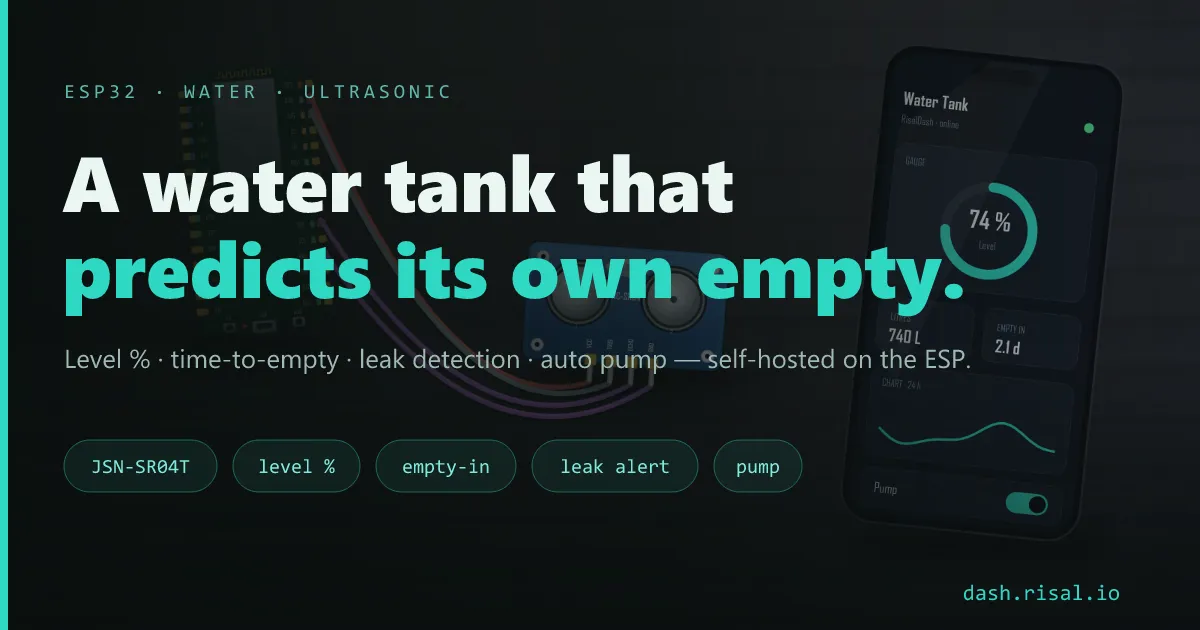 ESP32 water tank monitor — level, time-to-empty prediction & leak detection